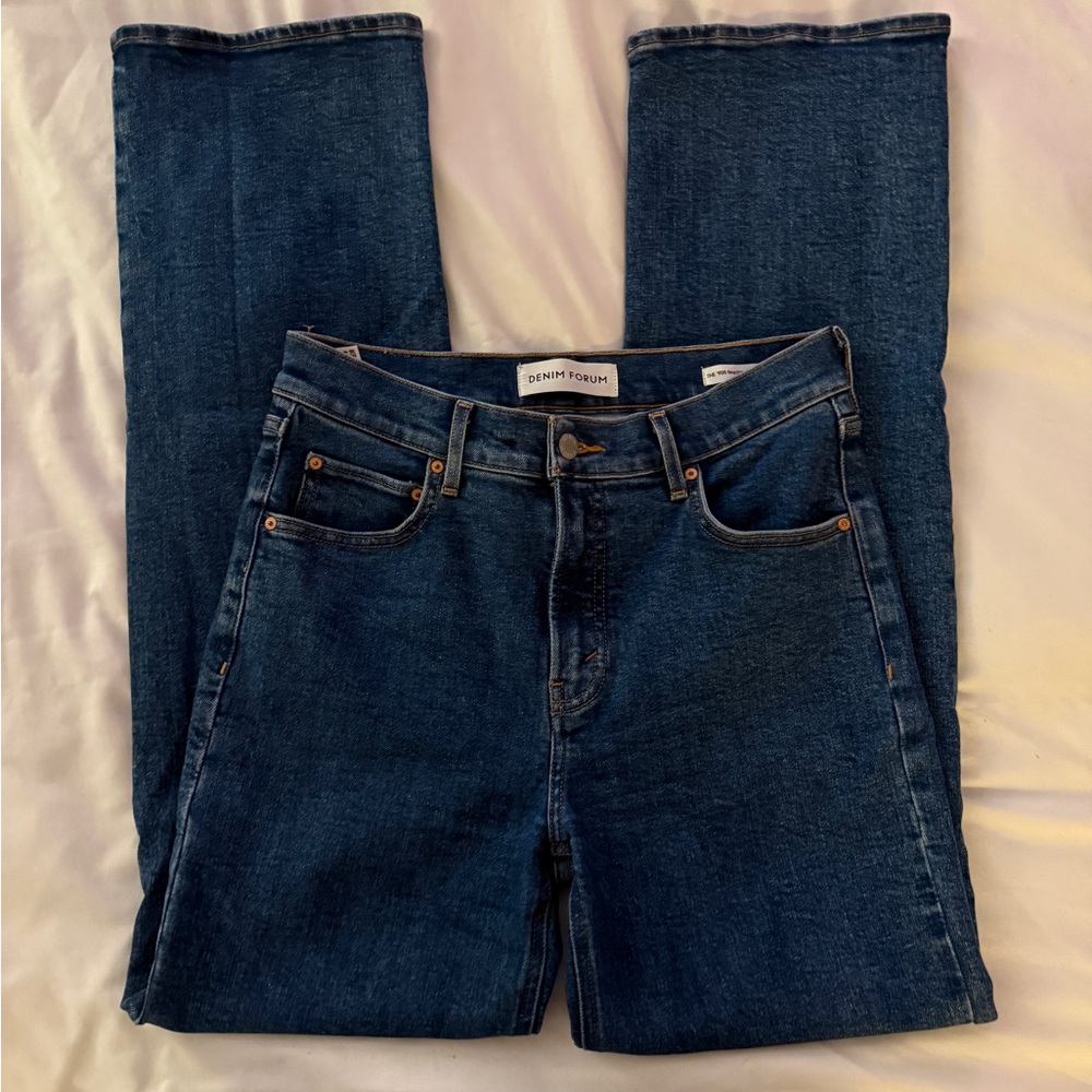 Denim Forum Dark Wash 90s Snatched Mid Rise Straight Jeans